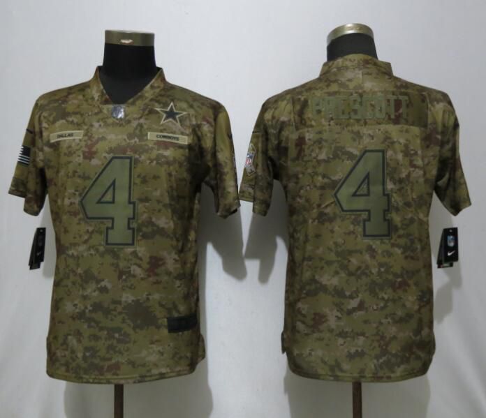Women Dallas Cowboys #4 Prescott Nike Camo Salute to Service Limited NFL Jerseys